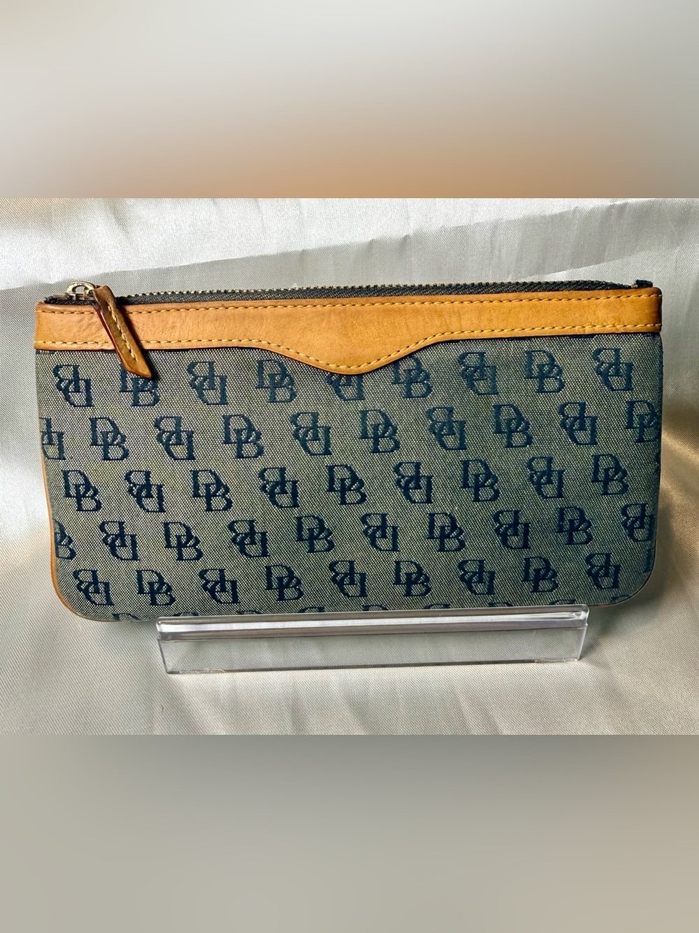 Dooney & Bourke Signature Logo Canvas Pouch with Tan Leather Trim